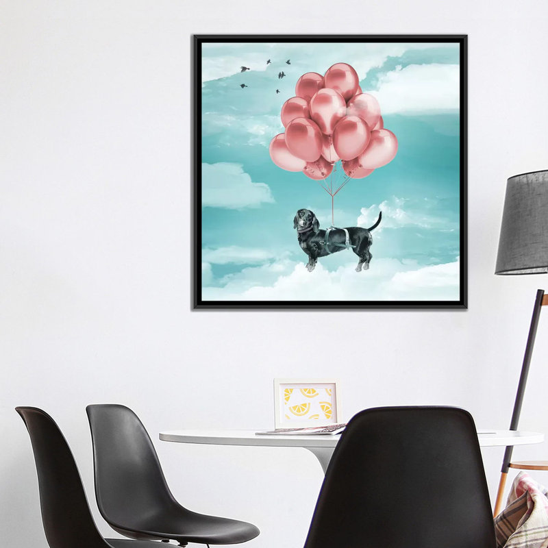 « saucisson dog balloons », reproduction sur toile, H 26 po x l 26 po x P 1,5 po, Toile avec cadre noir, Pas de tapis
