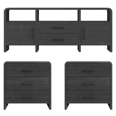 3-Piece Living Room Table Set with 48" Coffee Table and 2 Large 3-Drawer End Tables