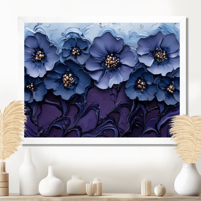 «Aqua Blue Poppies Dreamscape At Night II», art mural coquelicots