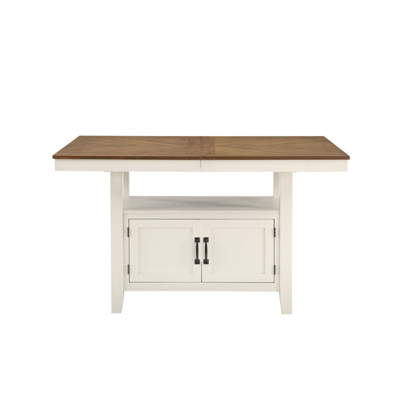 Knauss 40 " Extendable Rectangular with Solid Wood Base Dining Table, Milk White/Honey Brown