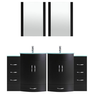 Marguez 84'' Double Bathroom Vanity with Glass Top