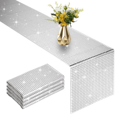 Ensemble de 4 chemins de table glitter disco 12 x 108 pouces miroir argenté pour décorations de soirée disco 70s 80s