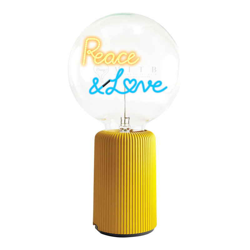 Ampoule PEACE ET LOVE ambre / bleu avec lampe de table portative Pop Nomad, Jaune, H 19 po x l 4,92 po x P 13 po