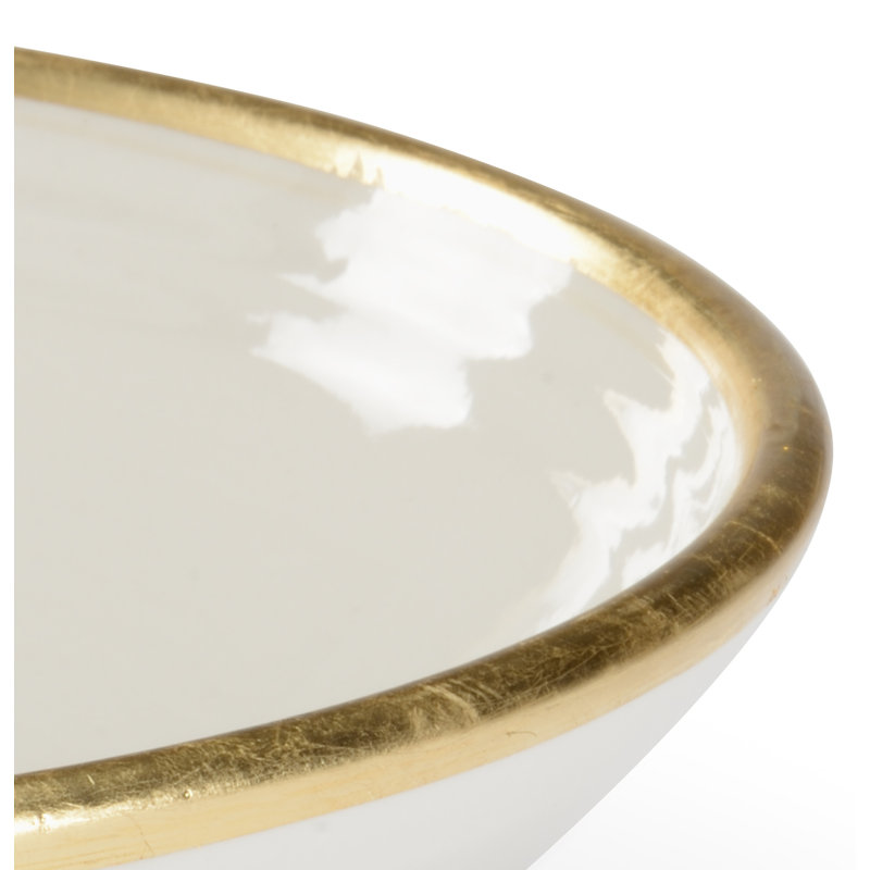 Melchio Ceramic Contemporary Decorative Bowl in Cream Glaze/Gold Leaf