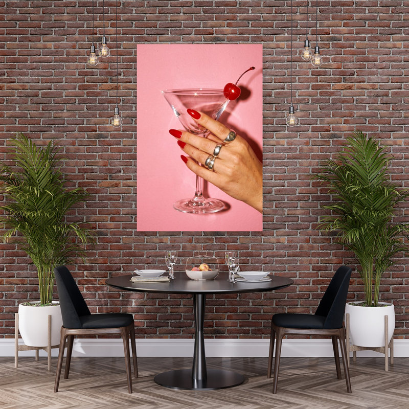 Red Nails Pink Glam Classic Elegant Minimalist Cherry Fruit Wall Art Print 1 Piece Wrapped Canvas Wall Art