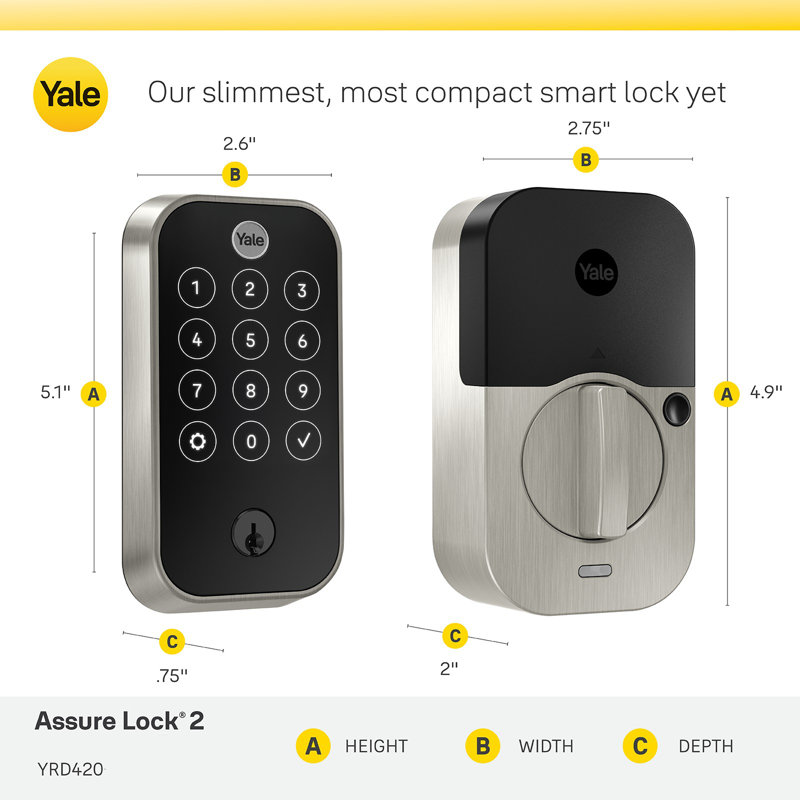 Verrouillage intelligent Yure Assure Lock à 2 touches avec Bluetooth Yale, Laiton éternel