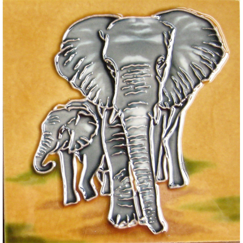 Carreau de céramique décoratif 4 po x 4 po à deux éléphants