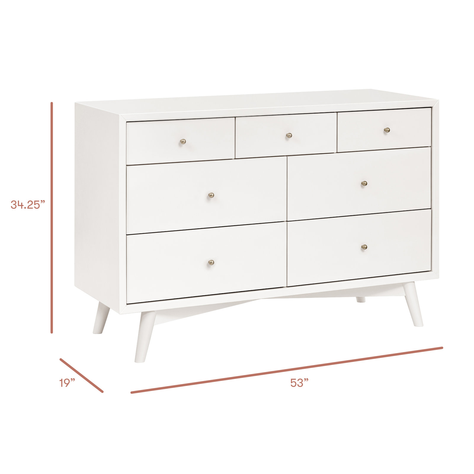 Palma 7 Drawer 53" W Double Dresser, Warm White