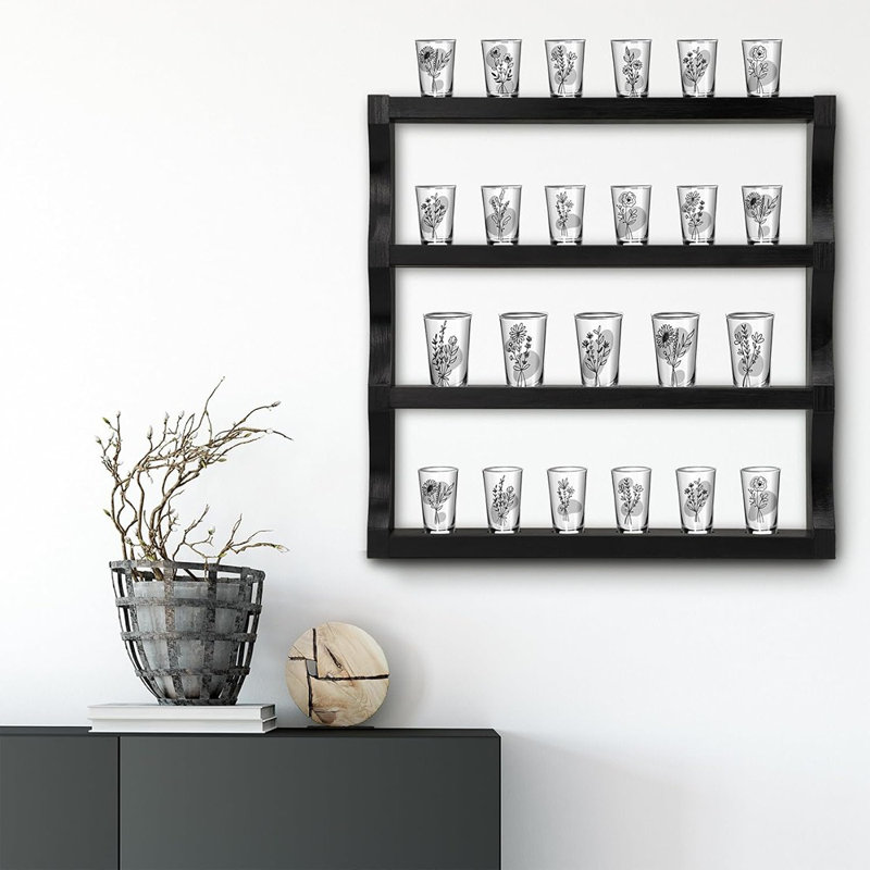 Vitrine en verre à liqueur de bois, tablette de collection de bar murale, noir