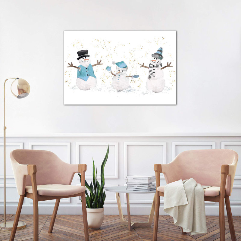 Blue Snowman Trio by Lanie Loreth - No Frame Print on Canvas, 101.6 cm H x 66.04 cm W x 1.91 cm D