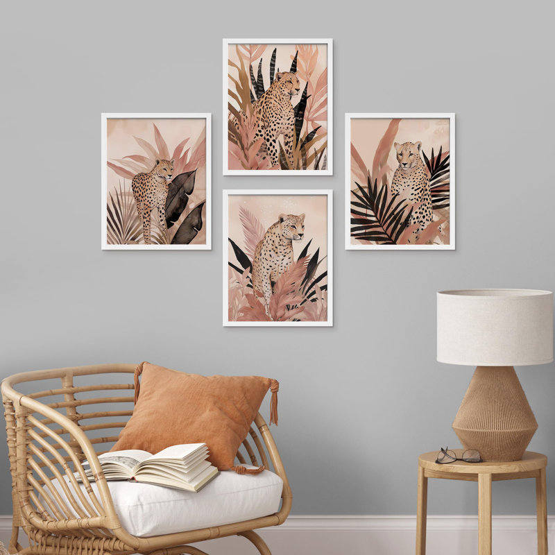 «Tropical Island Jungle Palm Leaf», impression sur papier 4 pièces, Blanc, H 10 po x l 8 po