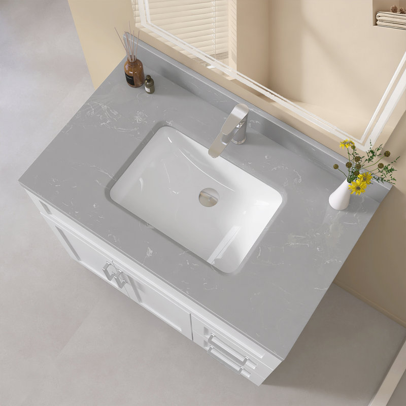 Comptoir de meuble-lavabo en pierre reconstituée de 30 po x 22 po avec comptoir intégré en faux pierre avec dosseret de 4 po pour salle de bain en marbre gris
