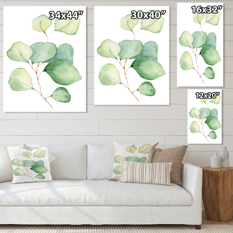 Délicates feuilles d'eucalyptus - Peinture sur toile, H 20 po x l 12 po, Toile tendue