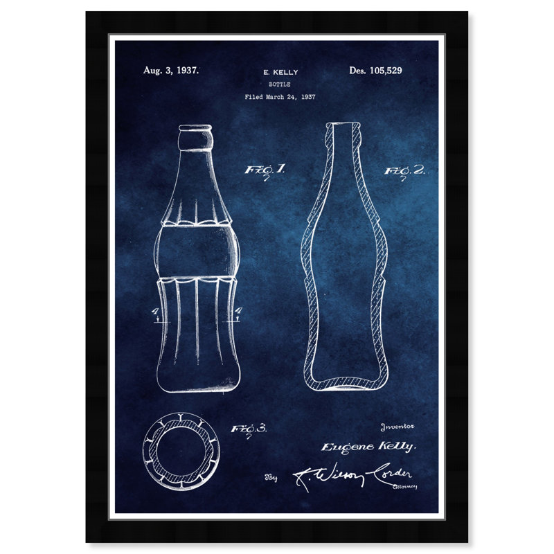 «Drinks and Spirits Coca Cola Bottle 1937 Blue Chalkboard Soda», reproduction d'art graphique sur papier encadré