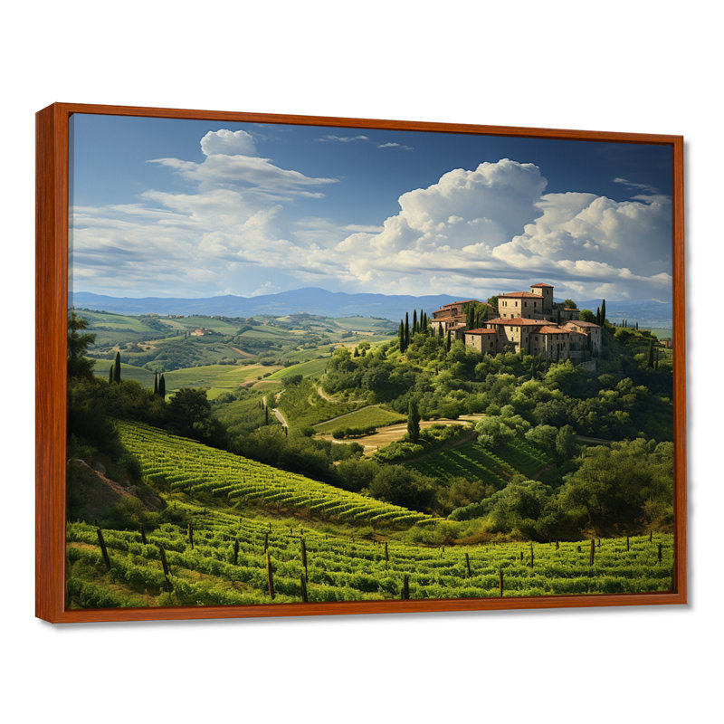 Italie, tranquillité toscane, Italie, art mural, H 24 po x l 32 po x P 1 po, Cadre flottant brun