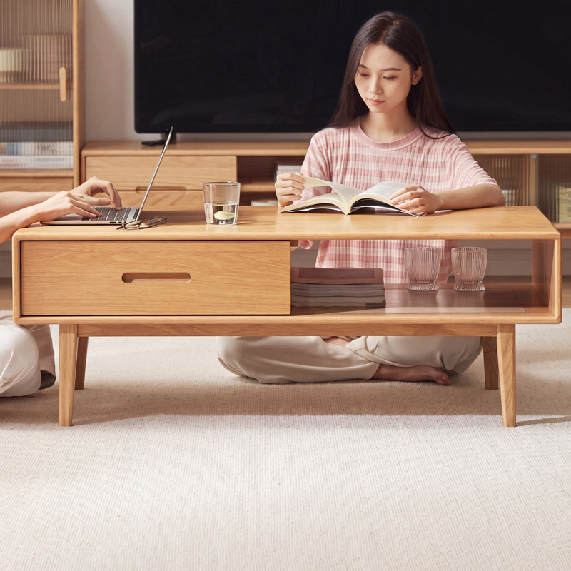 Table basse en bois massif en chêne nord-américain au design élégant et durable, parfaite pour le salon, Naturel