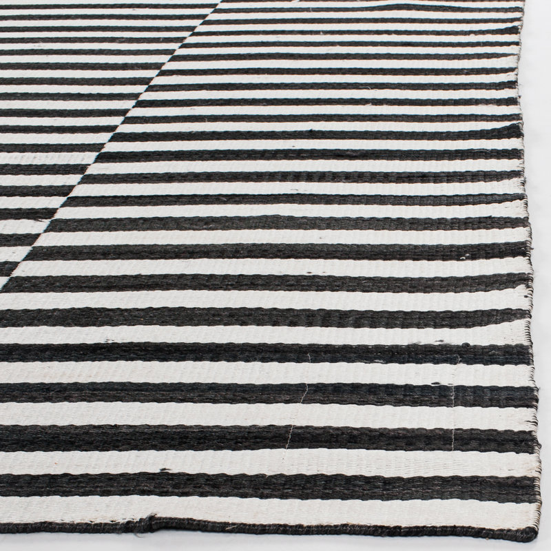 Cameron Striped Area Rug in Black/Ivory, Rectangle 4' x 6'