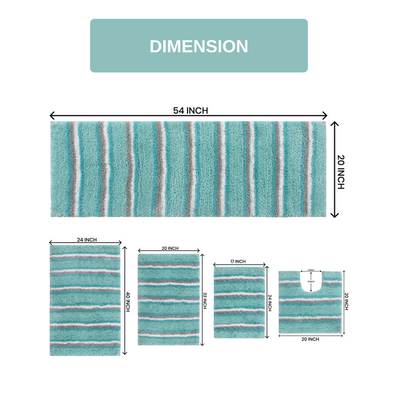 Glamour Collection 100% Polyester Microfiber Bathroom Rug, Non Slip Bath Rug - 5PC Set, Aqua
