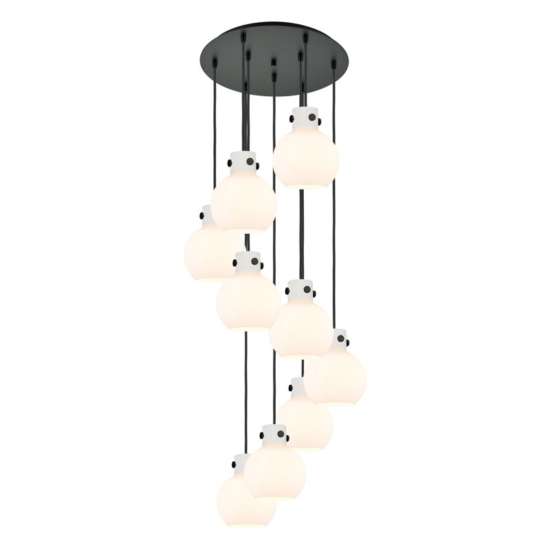 Luminaire suspendu 9 lumières Amrith, Blanc, Noir mat