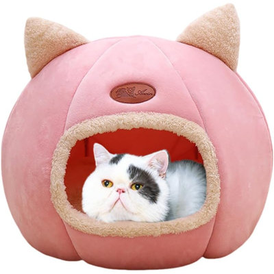 Lit pour chat pour chats d'intérieur, tente pour chat avec lit confortable pour chien avec coussin amovible, lit pour chiot doux et chaud, petit nid pour chaton (rose, L-14,2 x 14,2 x 14,2 po)