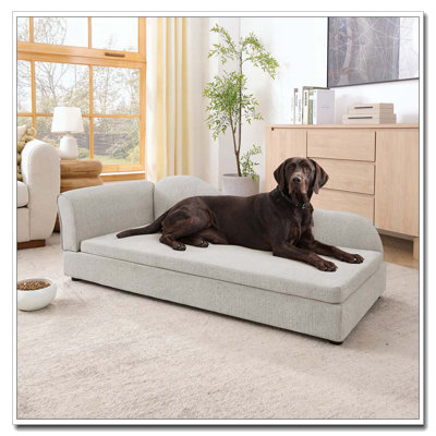 Oversized Pet Sofa for Dogs,Modern Irregular Wave Backrest, Single Armrest, Premium Breathable Linen Fabric