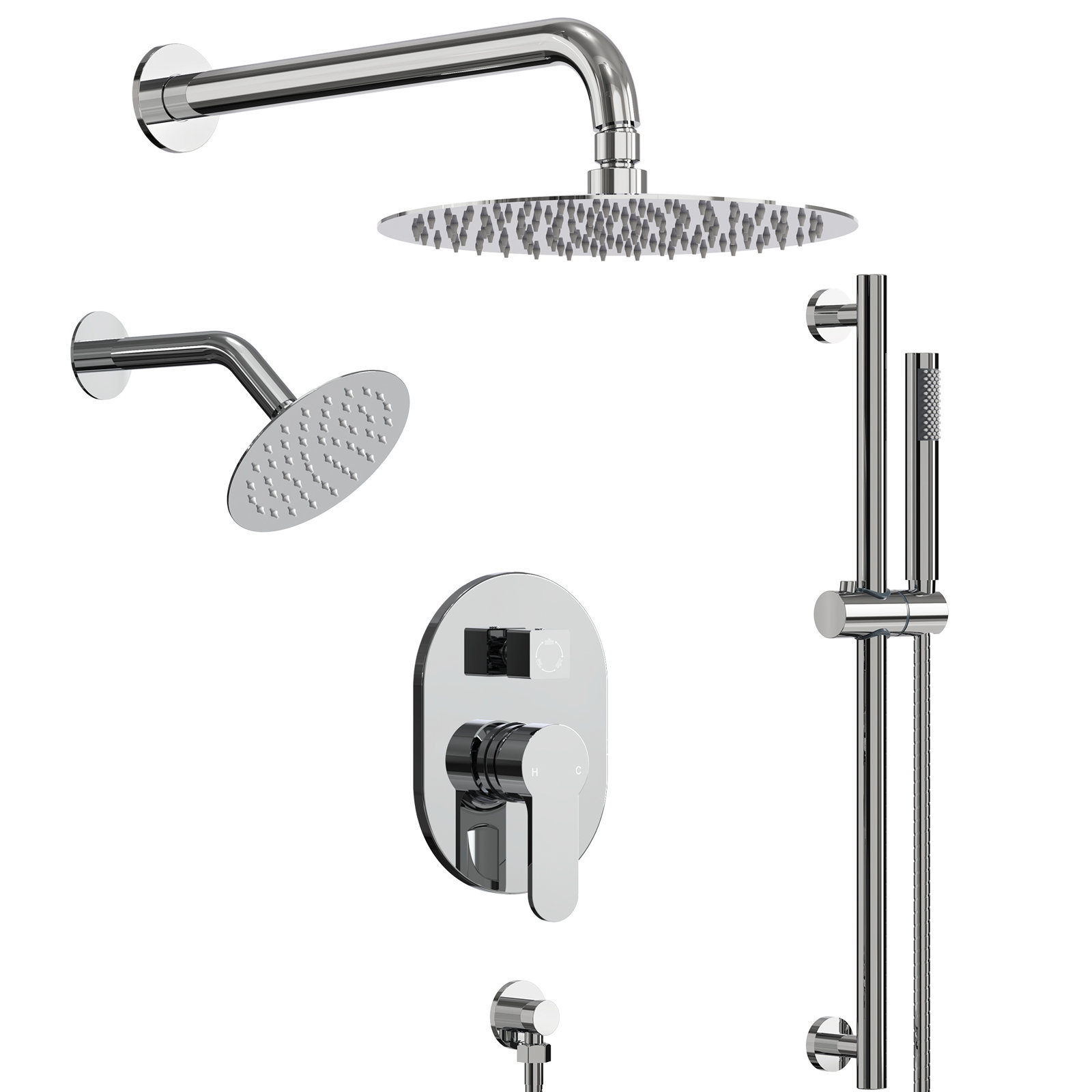 Pressure‑Balanced Shower System, 10" Rainfall Dual  Showerheads with Handheld Shower, Chrome