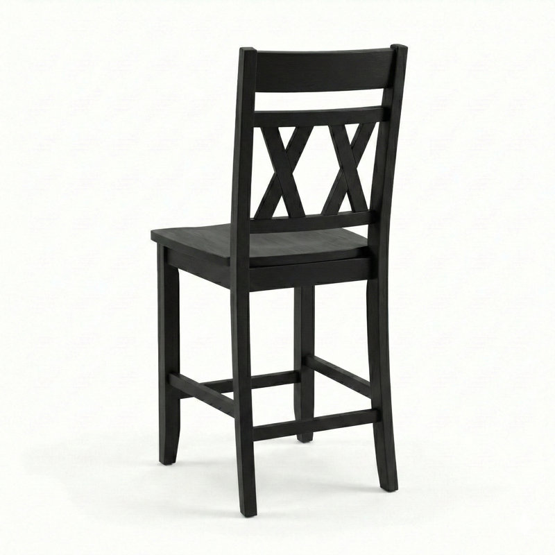 Savannah Solid Wood Counter Height Barstools In Black Finish, Set of 2, Black
