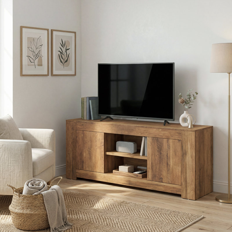 Tv Stand For Tvs Up To 65" With Storage Cabinets, Farmhouse Entertainment Center, 24"H x 58"L x 16"W, Brown
