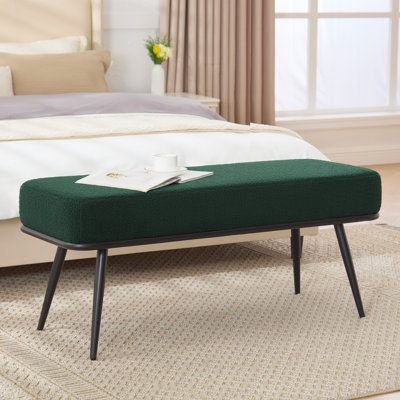 Banc rembourré moderne de 43,3 po avec structure en métal et tissu en peluche