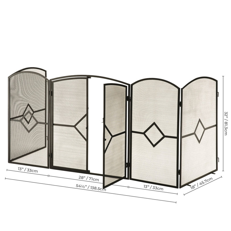 Sheila 5 Panel Steel Fireplace Screen, 81cm H x 137cm W x 46cm D