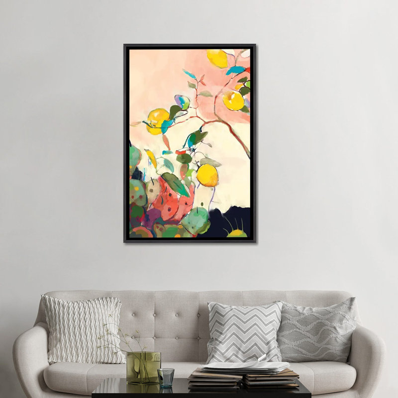 «Lemon Tree Cacti» par Ana Rut Bré - impression d'art graphique, Toile avec cadre noir patiné, Aucun mat