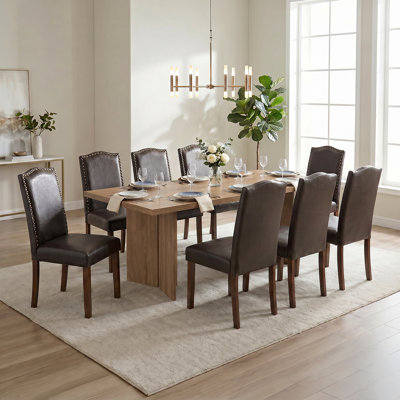 Table de salle à manger rectangulaire en bois Amiin 70 po avec 8 chaises Parsons rembourrées Criselle à dossier solide