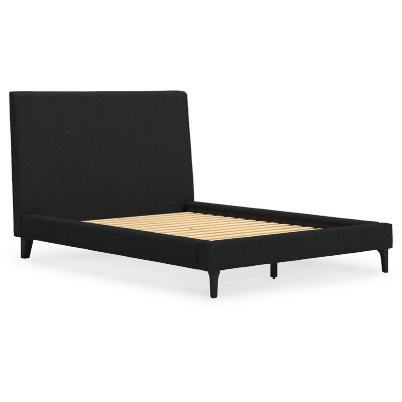 Cadmori Black Full Upholstered Bed with Roll Slats and Wood Frame