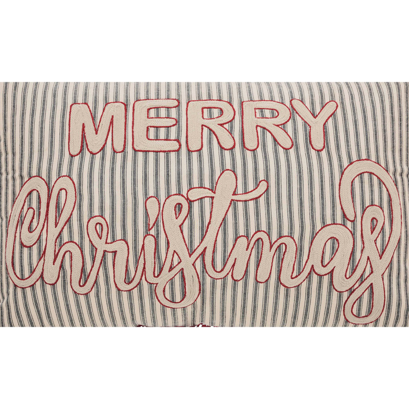 Merry Christmas Charcoal and Red Cotton Embroidered Throw Pillow