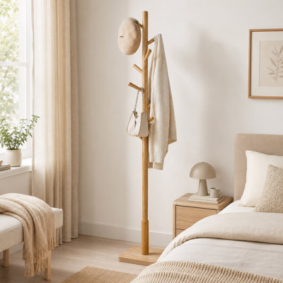 Portemanteau en bois massif, 8 crochets et 3 options de hauteur, beige