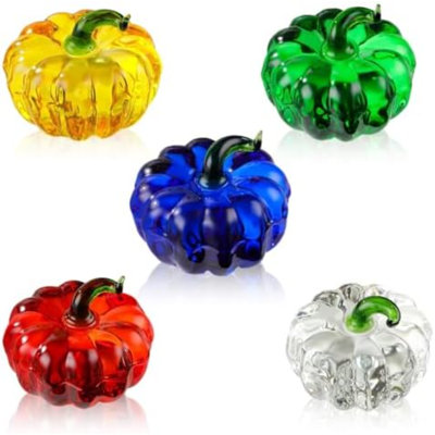 5PCS Crystal Pumpkin Collectible Figurines Glass Pumpkin Paperweight Fall Harvest Decorations For Halloween Thanksgiving Christmas