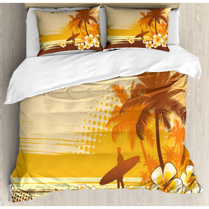 Coastal Polyester Floral Duvet Cover, King Duvet Cover + 2 Standard Shams