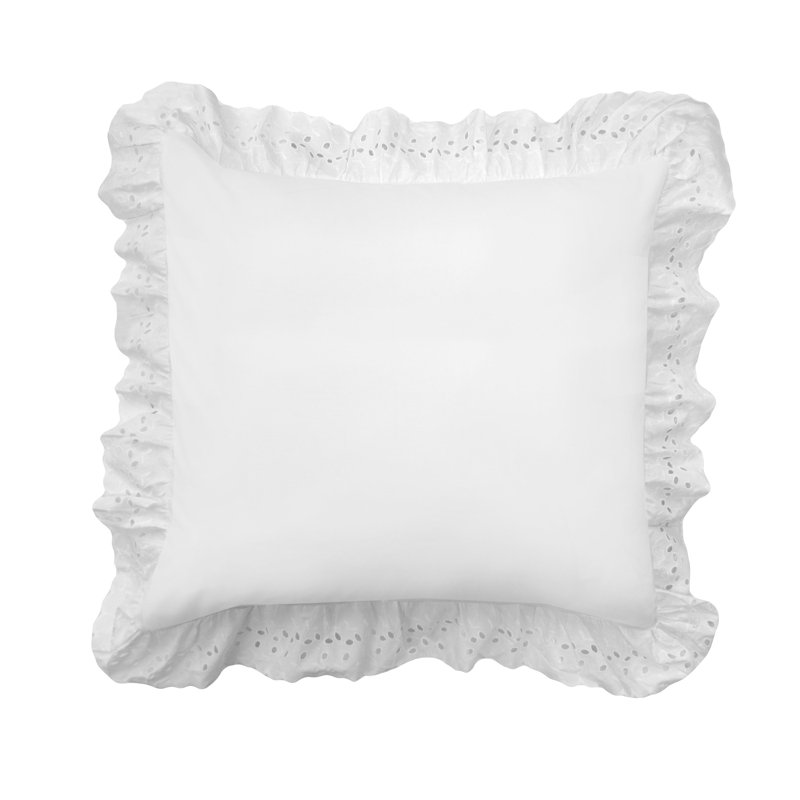 White Cotton Embroidered Euro Sham with Ruffled Edges