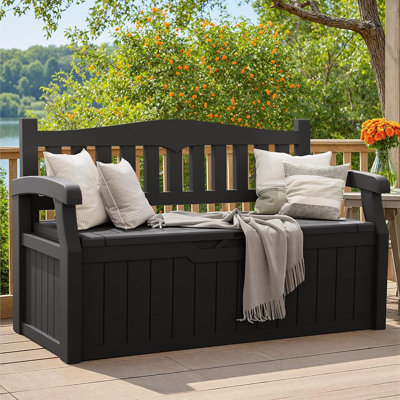 Gallon Storage Bench Outdoor Deck Box With Armrest, Patio Furniture,lockable, Waterproof And Uv Resistant, Suitable For Garden, Pool, Black by Latitude Run