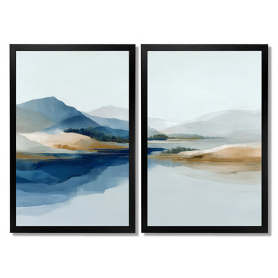 Blue Waves Heights Golden Coastal - Waves, reproduction d'art sur toile, paysage bleu, 2 pièces
