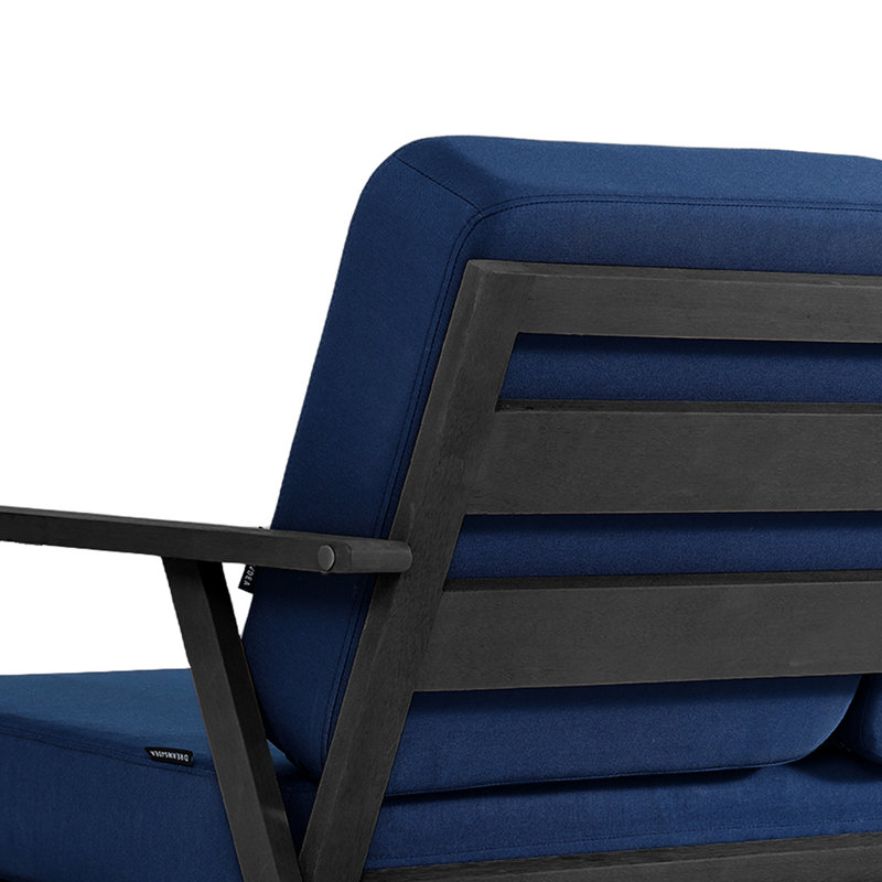 Causeuse d'extérieur en teck massif avec coussin et accoudoirs, Bleu marine, Noir