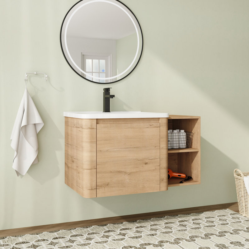 Meuble-lavabo mural flottant avec plateau en céramique, 36"