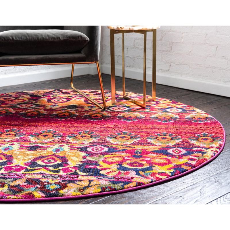 Eddins Washable Floral Indoor Rug, Round 6'1"
