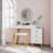 31" Glass-Top Vanity – 3-Color LED Mirror, Slide-Out Side Table, 5 Deep Drawers, USB-Powered Lights, Faux-Leather Stool, Modern White Finish