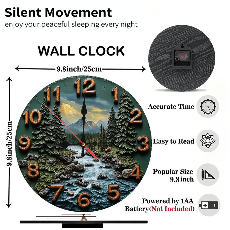 Mountain River Scene Wall Clock