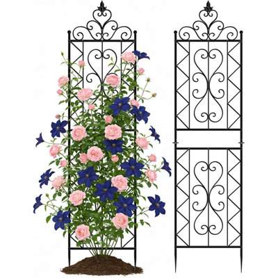Ensemble de 2 treillis de jardin en métal de 78 pouces pour plantes grimpantes, motif floral intérieur / extérieur, supports décoratifs durables pour vignes et plantes en pot