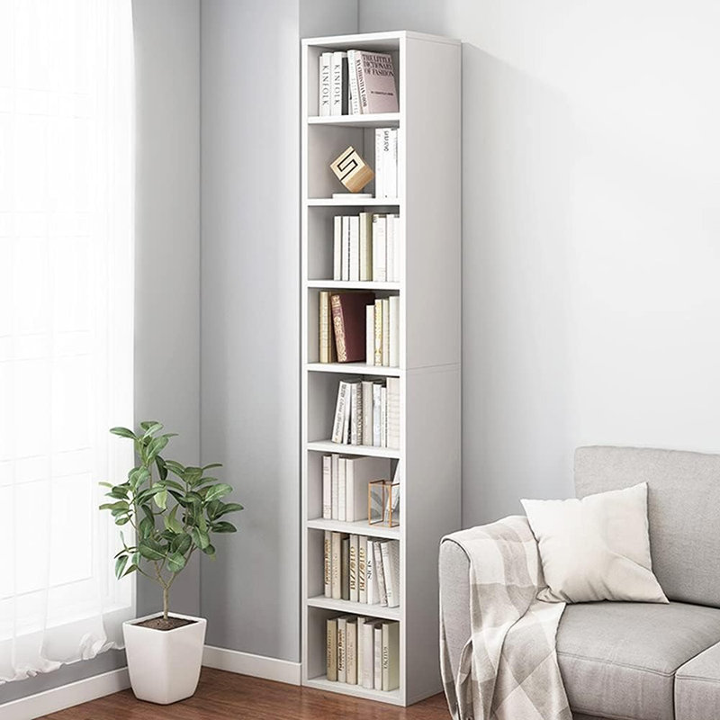 7-Shelf Freestanding Corner Bookcase, White, 8-cubes: 12.99"(W) x 11.81"(D) x 70.87"(H)
