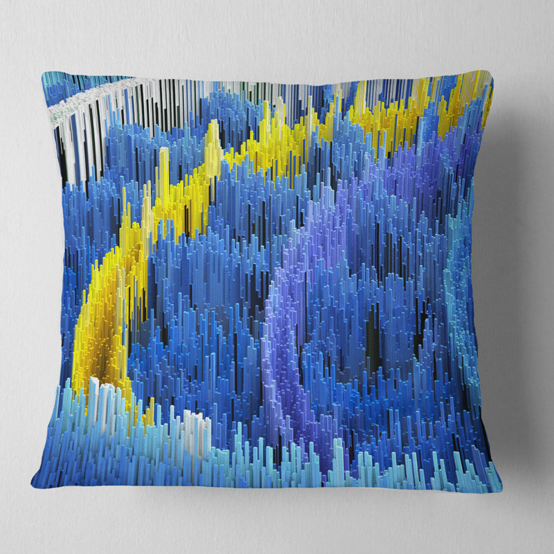 Abstract Blue and Yellow Polyester Square Throw Pillow