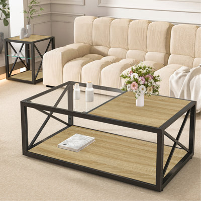 Table basse moderne pour la chambre à coucher et le salon, plateau en bois trempé et bois aggloméré, table basse de style industriel