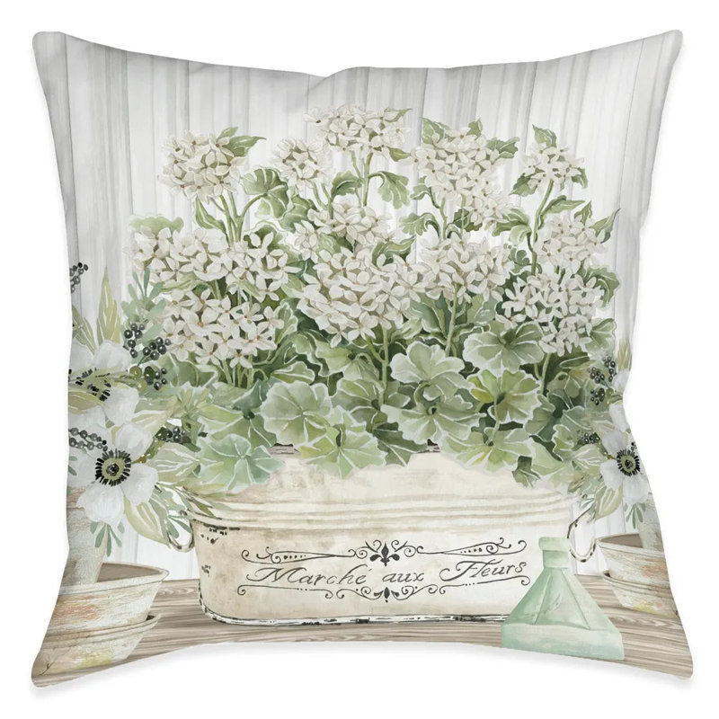 Mint French Fleurs Reversible Throw Pillow